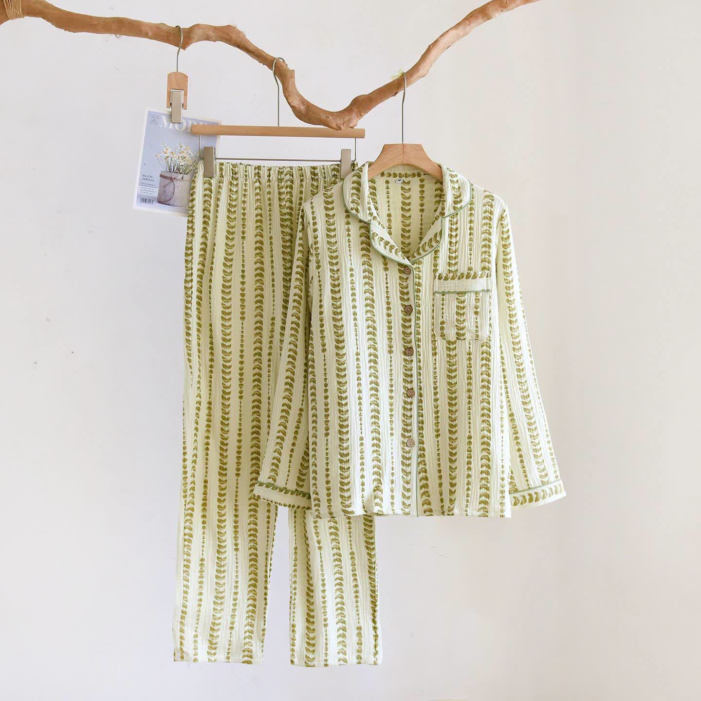 Ensemble de vêtements d'intérieur en coton à rayures - Vert - 2XL - image 0