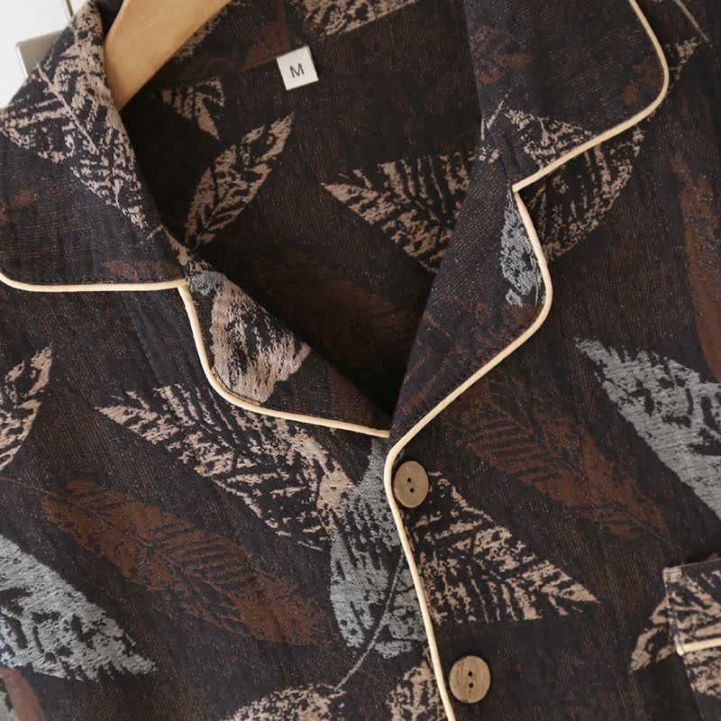 Vêtements d'intérieur en gaze de coton à motif jacquard de feuilles artistiques - image 3