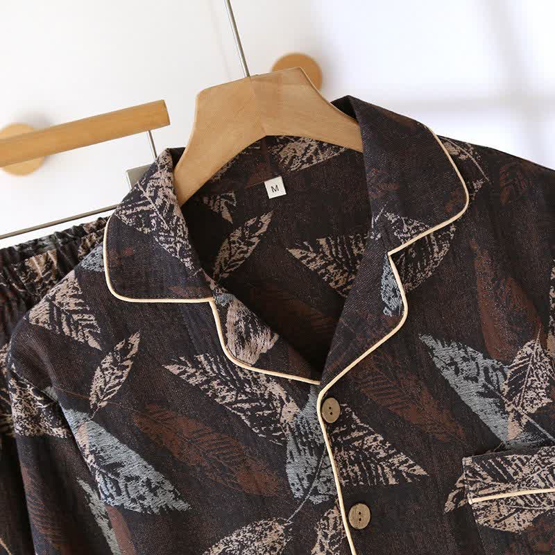 Vêtements d'intérieur en gaze de coton à motif jacquard de feuilles artistiques - image 2