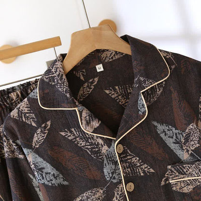Vêtements d'intérieur en gaze de coton à motif jacquard de feuilles artistiques - image 2