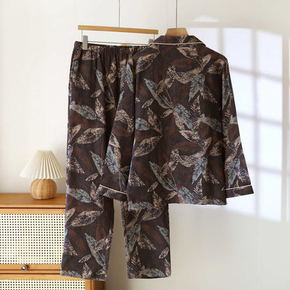 Vêtements d'intérieur en gaze de coton à motif jacquard de feuilles artistiques - image 1