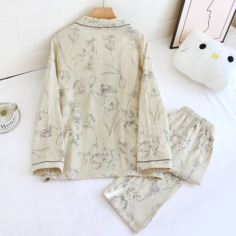 Ensemble de vêtements d'intérieur élégant en coton à motif floral vintage - image 1