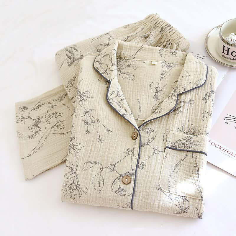 Ensemble de vêtements d'intérieur élégant en coton à motif floral vintage - image 2