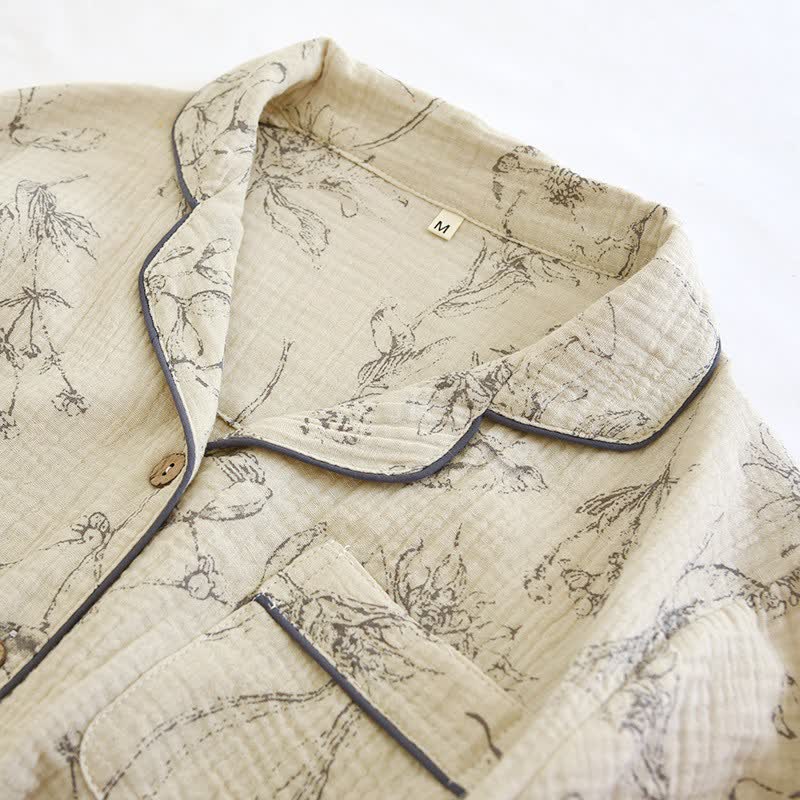 Ensemble de vêtements d'intérieur élégant en coton à motif floral vintage - image 4