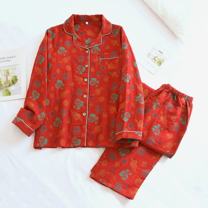 Ensemble de vêtements d'intérieur vintage en coton avec un motif de bénédiction - Rouge - XL - image 0