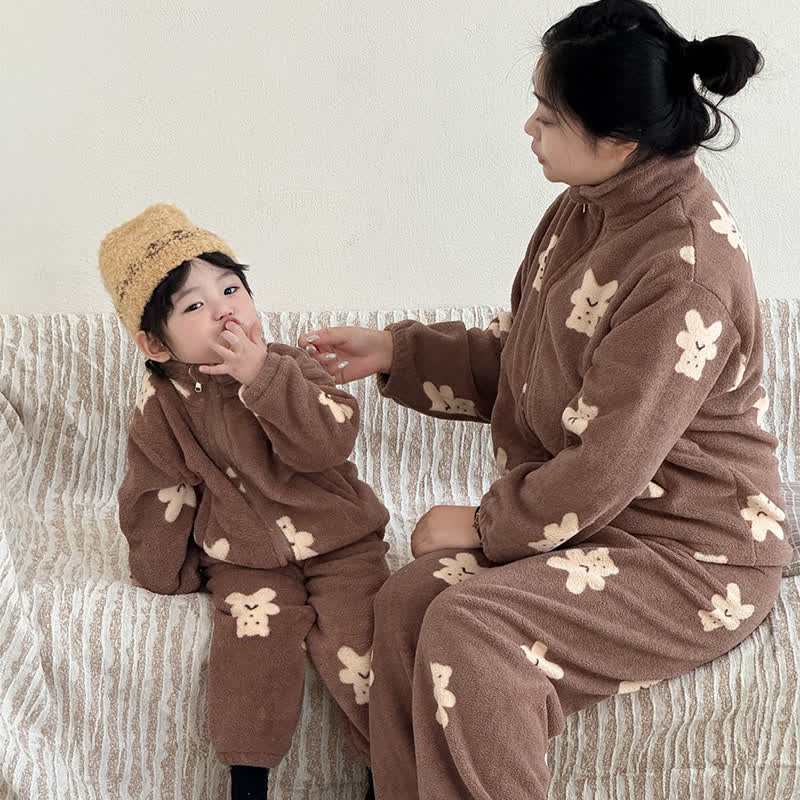 Ensemble de vêtements d'intérieur pour enfants avec motif ours et fermeture éclair - image 1