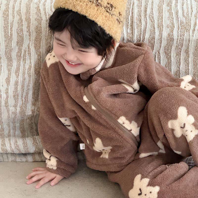 Ensemble de vêtements d'intérieur pour enfants avec motif ours et fermeture éclair - image 2