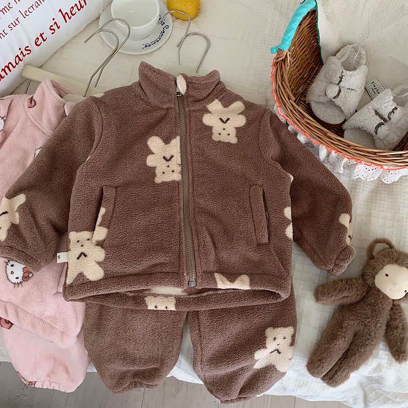 Ensemble de vêtements d'intérieur pour enfants avec motif ours et fermeture éclair - image 4
