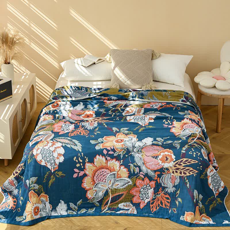 Couette florale onirique en gaze de pur coton - Bleu - 230 cm x 250 cm - image 5