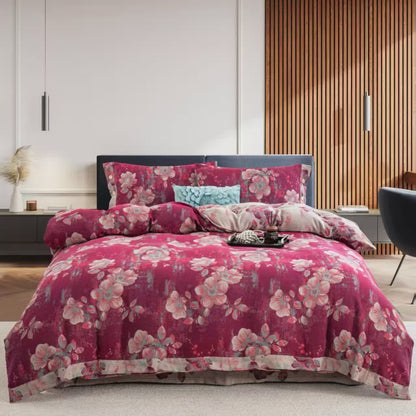 Parure de lit en double gaze de coton couleur fleur de pêcher (4 pièces) - 220 cm x 240 cm - image 0