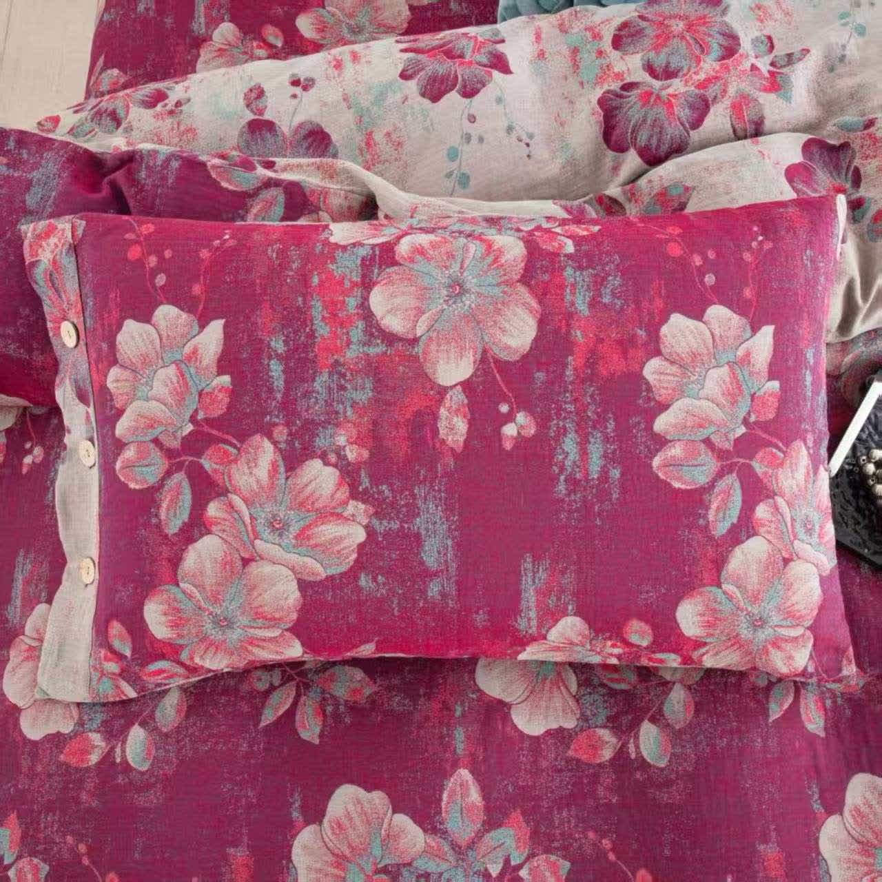 Parure de lit en double gaze de coton couleur fleur de pêcher (4 pièces) - image 6