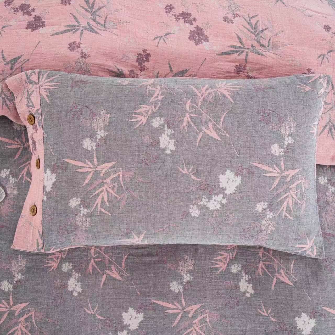 Ensemble de literie en coton double épaisseur à motif de feuilles de bambou (4 pièces) - image 5