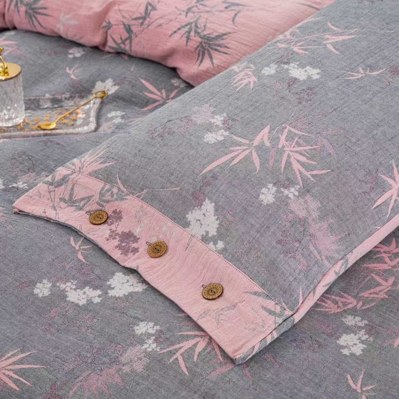 Ensemble de literie en coton double épaisseur à motif de feuilles de bambou (4 pièces) - image 6