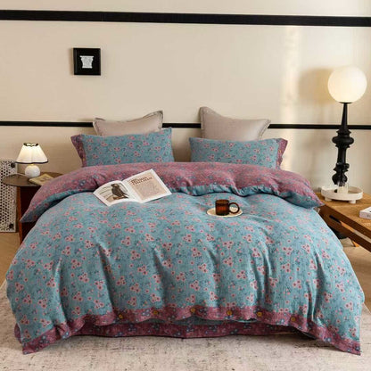 Ensemble de literie rustique en double gaze de coton à motif floral (4 pièces) - 220 cm x 240 cm - image 0