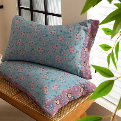 Ensemble de literie rustique en double gaze de coton à motif floral (4 pièces) - image 5