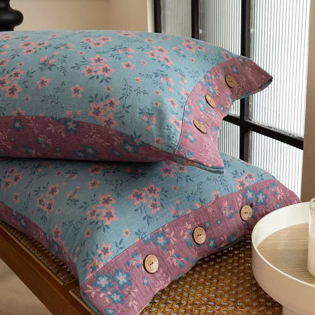 Ensemble de literie rustique en double gaze de coton à motif floral (4 pièces) - image 6