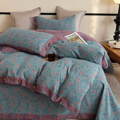 Ensemble de literie rustique en double gaze de coton à motif floral (4 pièces) - image 3
