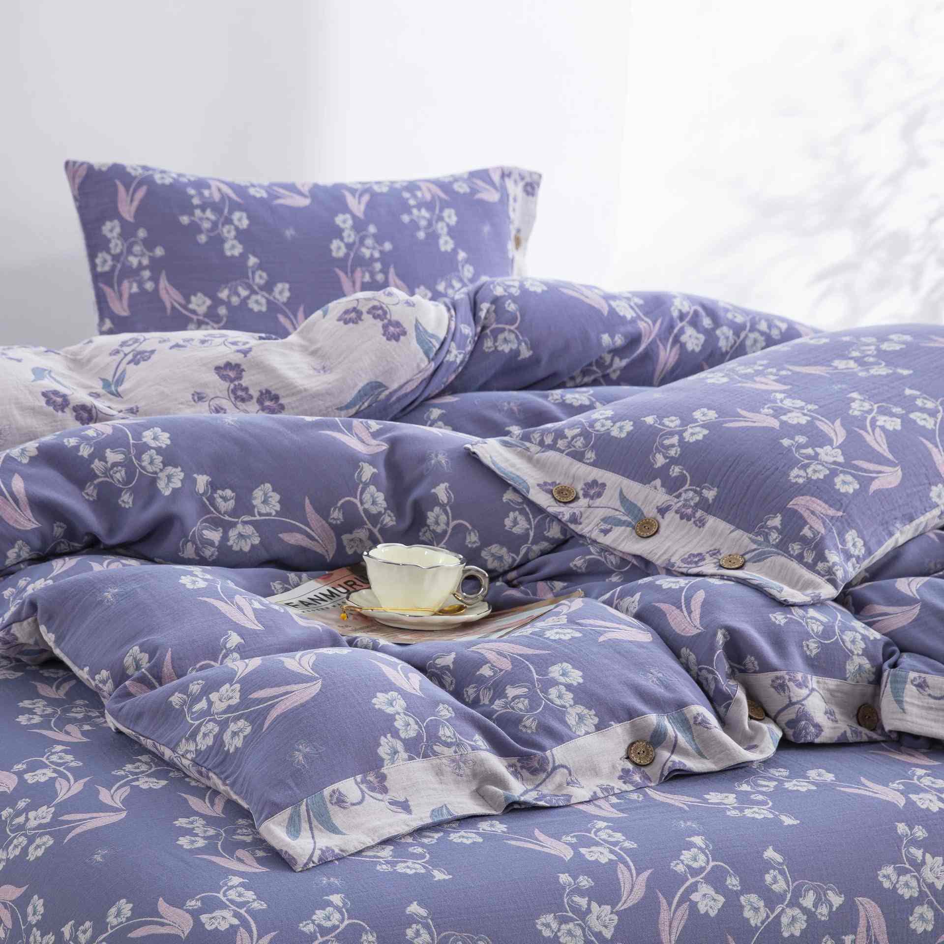 Parure de lit élégante en double gaze de coton à motif floral (4 pièces) - image 3