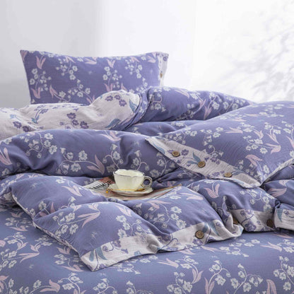 Parure de lit élégante en double gaze de coton à motif floral (4 pièces) - image 3