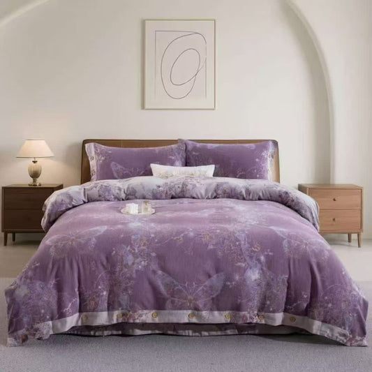 Parure de lit papillon de rêve en double gaze de coton (4 pièces) - Violet - 220 cm x 240 cm - image 0