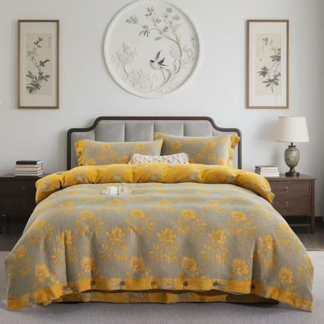 Ensemble de literie en gaze de coton à motif floral (4 pièces) - Kaki - 220 cm x 240 cm - image 6