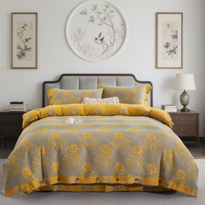 Ensemble de literie en gaze de coton à motif floral (4 pièces) - Kaki - 220 cm x 240 cm - image 6