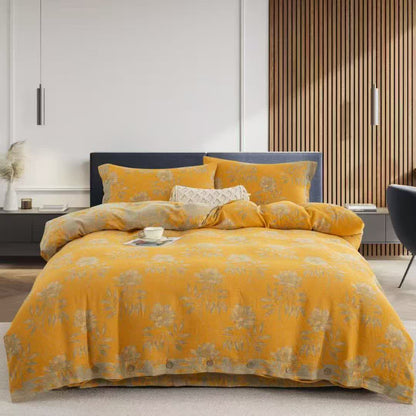 Ensemble de literie en gaze de coton à motif floral (4 pièces) - Jaune - 220 cm x 240 cm - image 0
