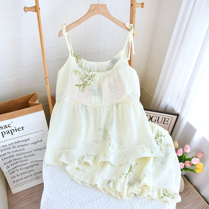 Ensemble pyjama en coton à imprimé feuilles, composé d'un débardeur et d'un sous-vêtement en coton. - image 2