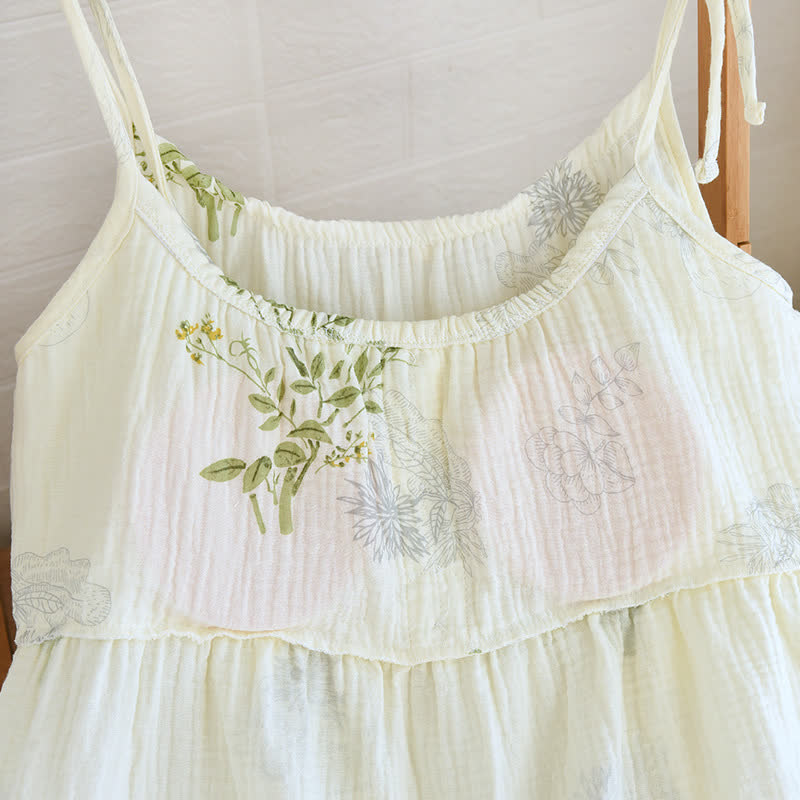 Ensemble pyjama en coton à imprimé feuilles, composé d'un débardeur et d'un sous-vêtement en coton. - image 6