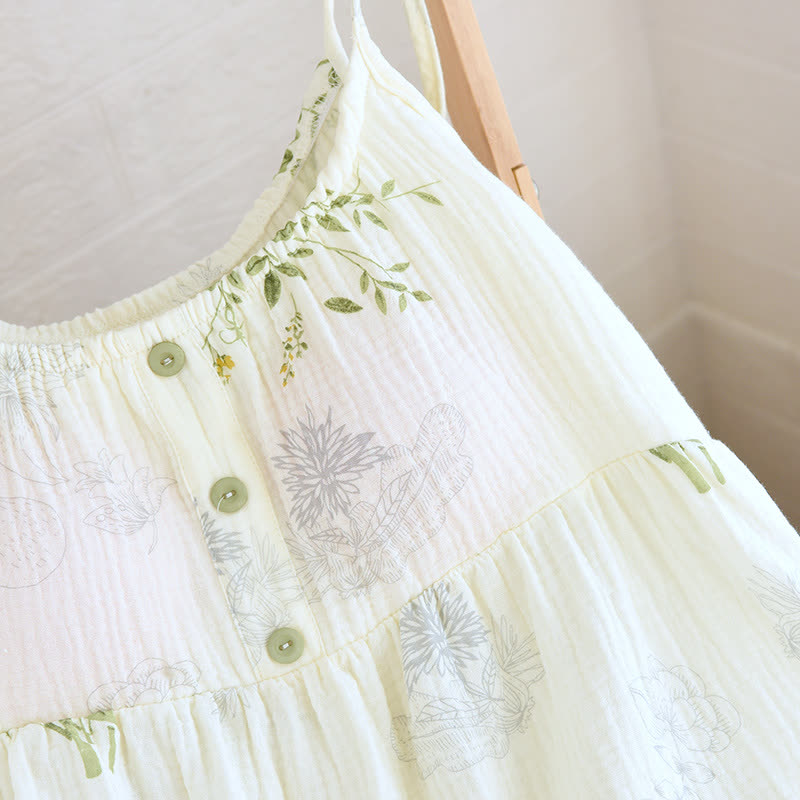 Ensemble pyjama en coton à imprimé feuilles, composé d'un débardeur et d'un sous-vêtement en coton. - image 7