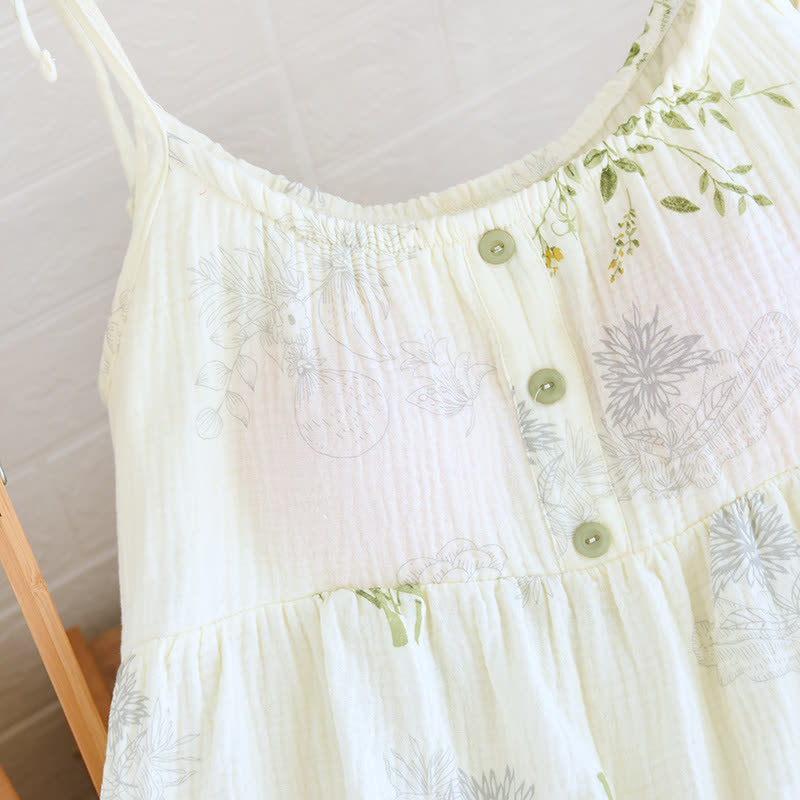 Ensemble pyjama en coton à imprimé feuilles, composé d'un débardeur et d'un sous-vêtement en coton. - image 5