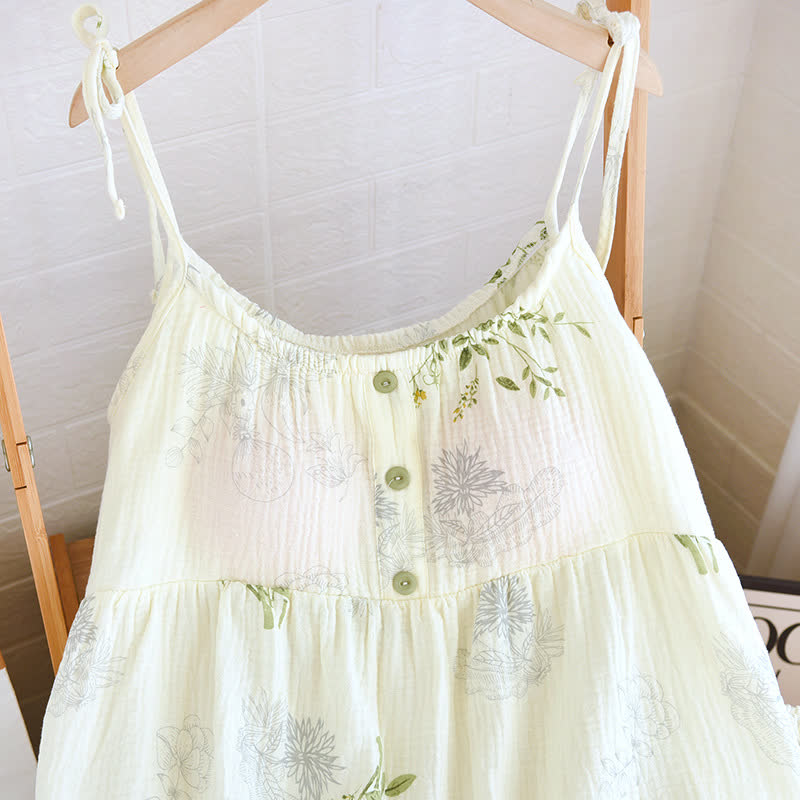 Ensemble pyjama en coton à imprimé feuilles, composé d'un débardeur et d'un sous-vêtement en coton. - image 4