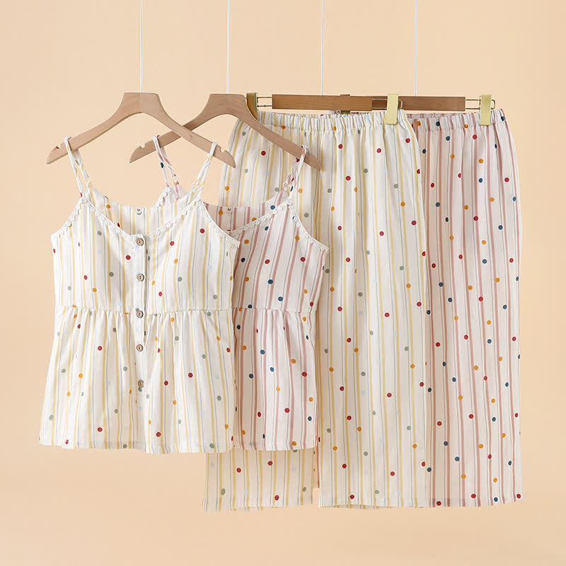 Ensemble pyjama en coton rayé avec haut à pois - image 0