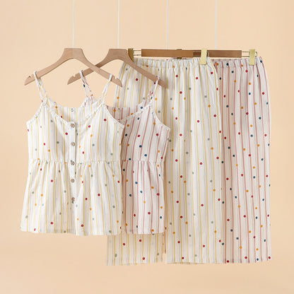 Ensemble pyjama en coton rayé avec haut à pois - image 0