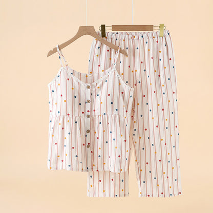 Ensemble pyjama en coton rayé avec haut à pois - brun clair - XXL - image 10