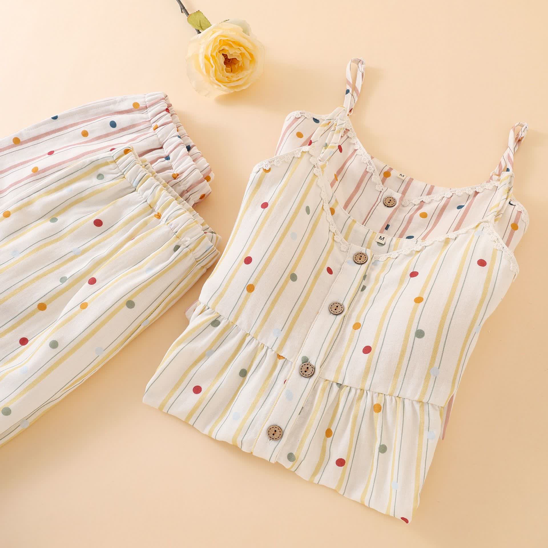 Ensemble pyjama en coton rayé avec haut à pois - image 2