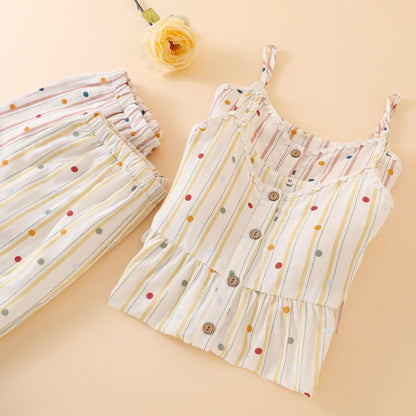 Ensemble pyjama en coton rayé avec haut à pois - image 2
