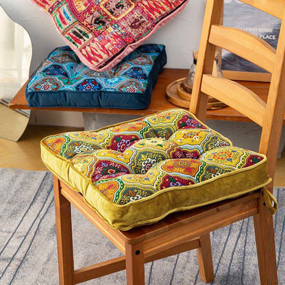 Coussin de chaise de sol marocaine avec liens - Jaune - 40 cm x 40 cm x 5 cm - image 0