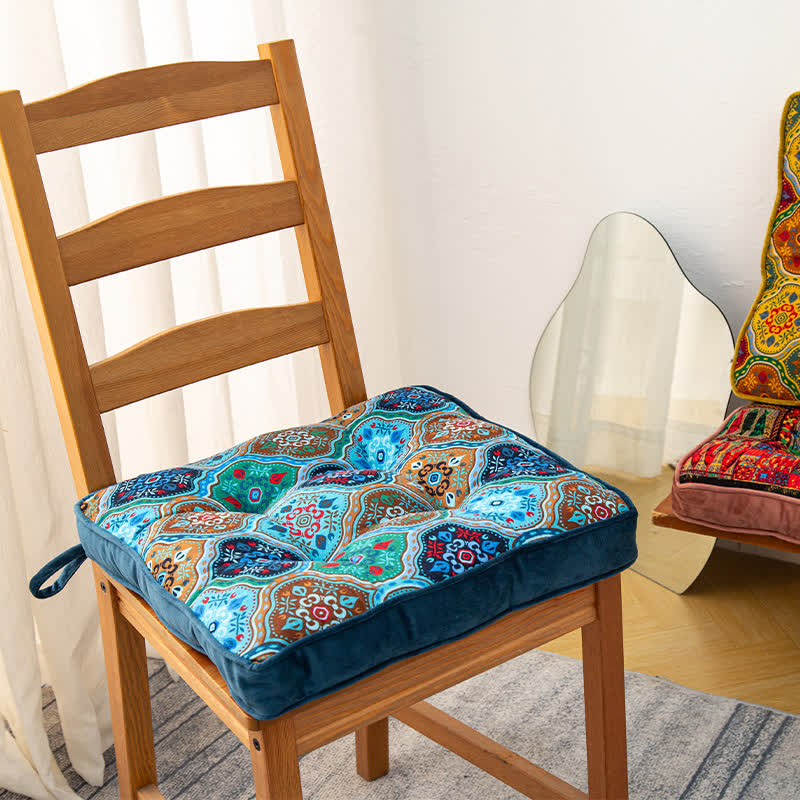 Coussin de chaise de sol marocaine avec liens - Bleu - 40 cm x 40 cm x 5 cm - image 3