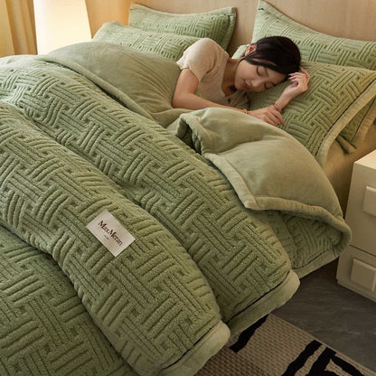 Ensemble de literie en tissu peluche rayé et noué - Vert - Ensemble de literie (4 pièces) - 220 cm x 240 cm - image 7
