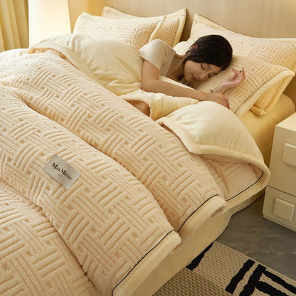 Ensemble de literie en tissu peluche rayé et noué - Beige - Ensemble de literie (4 pièces) - 220 cm x 240 cm - image 8