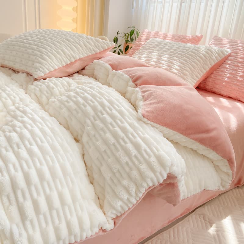 Ensemble de literie en peluche texturée de couleur unie - Blanc - Ensemble de literie (4 pièces) - 220 cm x 240 cm - image 15
