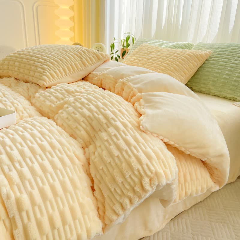 Ensemble de literie en peluche texturée de couleur unie - Jaune - Ensemble de literie (4 pièces) - 220 cm x 240 cm - image 13