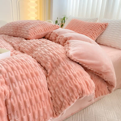 Ensemble de literie en peluche texturée de couleur unie - rose foncé - Ensemble de literie (4 pièces) - 220 cm x 240 cm - image 4