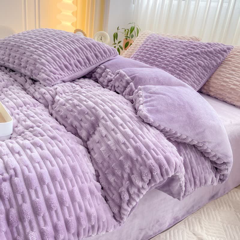 Ensemble de literie en peluche texturée de couleur unie - Violet - Ensemble de literie (4 pièces) - 220 cm x 240 cm - image 12