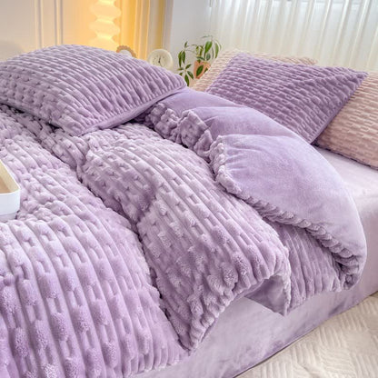 Ensemble de literie en peluche texturée de couleur unie - Violet - Ensemble de literie (4 pièces) - 220 cm x 240 cm - image 12