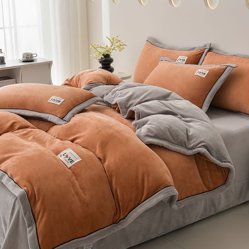 Ensemble de literie réversible et chaud en peluche (4 pièces) - Caramel + Gris clair - 220 cm x 240 cm - image 5