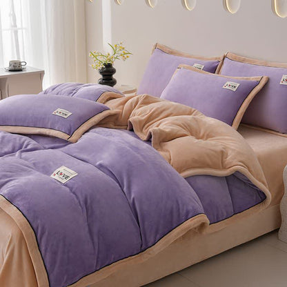 Ensemble de literie réversible et chaud en peluche (4 pièces) - Violet + Abricot - 220 cm x 240 cm - image 11