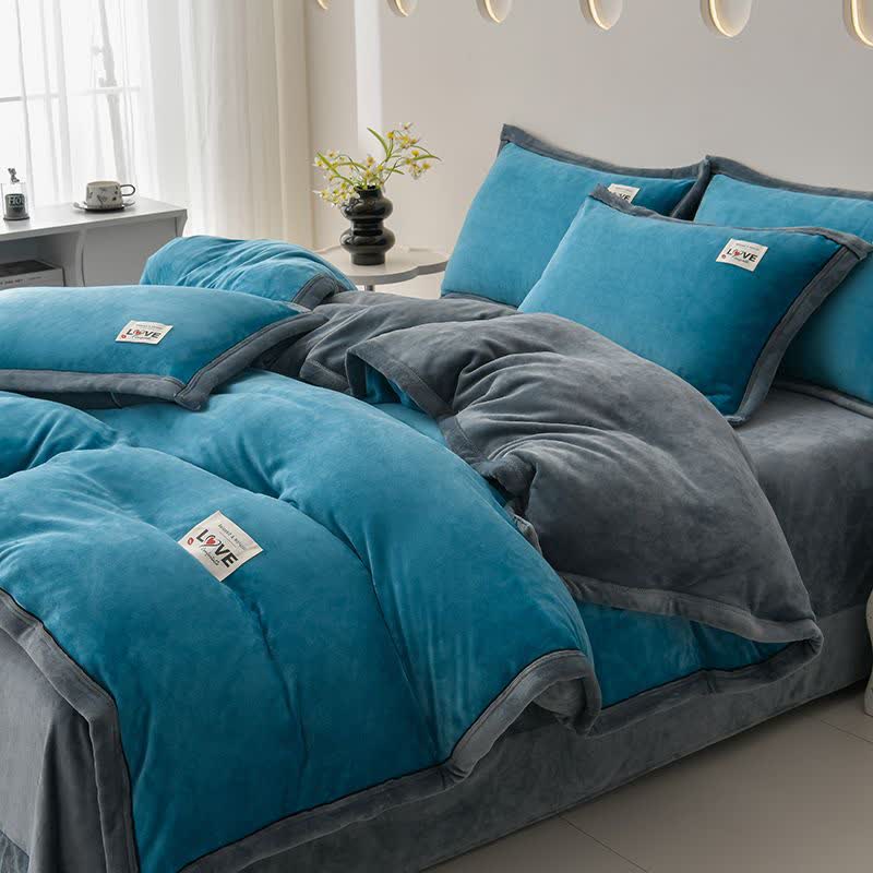 Ensemble de literie réversible et chaud en peluche (4 pièces) - Bleu + Gris foncé - 220 cm x 240 cm - image 6