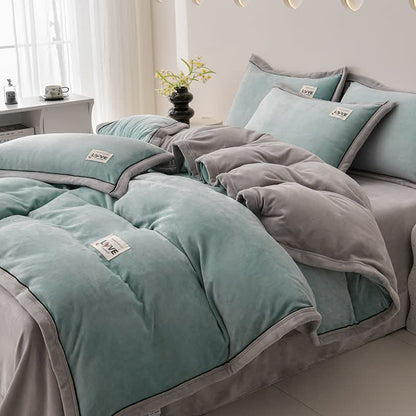 Ensemble de literie réversible et chaud en peluche (4 pièces) - Bleu-vert + Gris clair - 220 cm x 240 cm - image 10